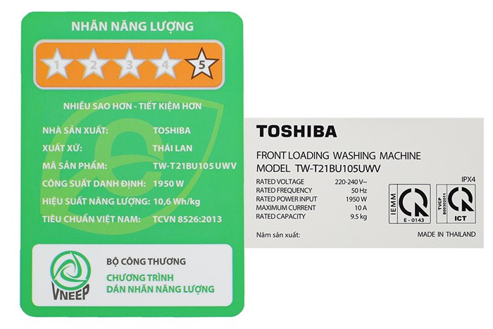 Máy giặt TOSHIBA Lồng ngang Inverter 9,5 kg TW-T21BU105UWV(MG)